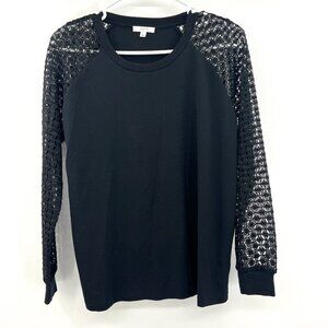 Maette Black Lace Sleeve Long Sleeve Top Women's Size Medium